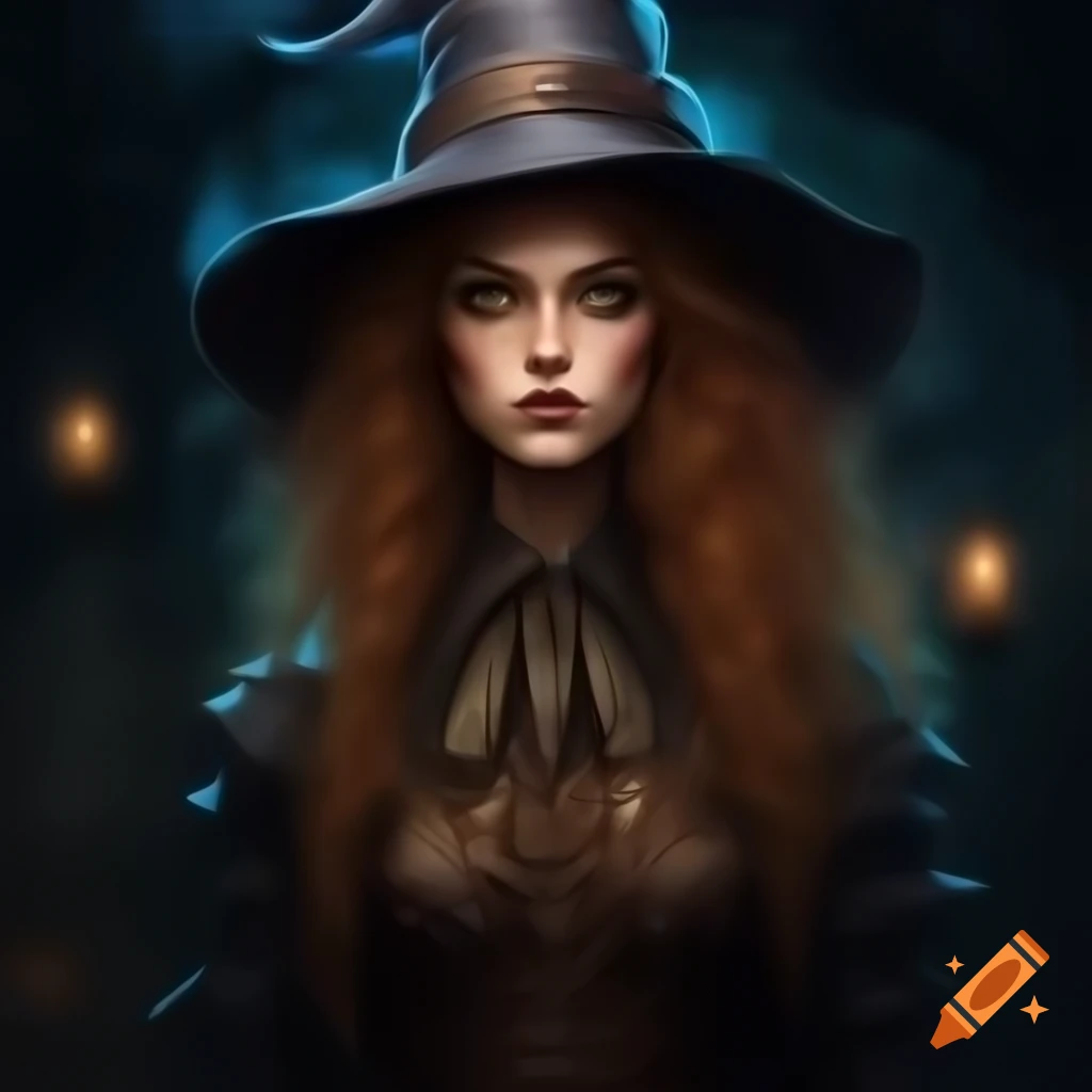 Eclectic witch standing illustration in a fantasy style