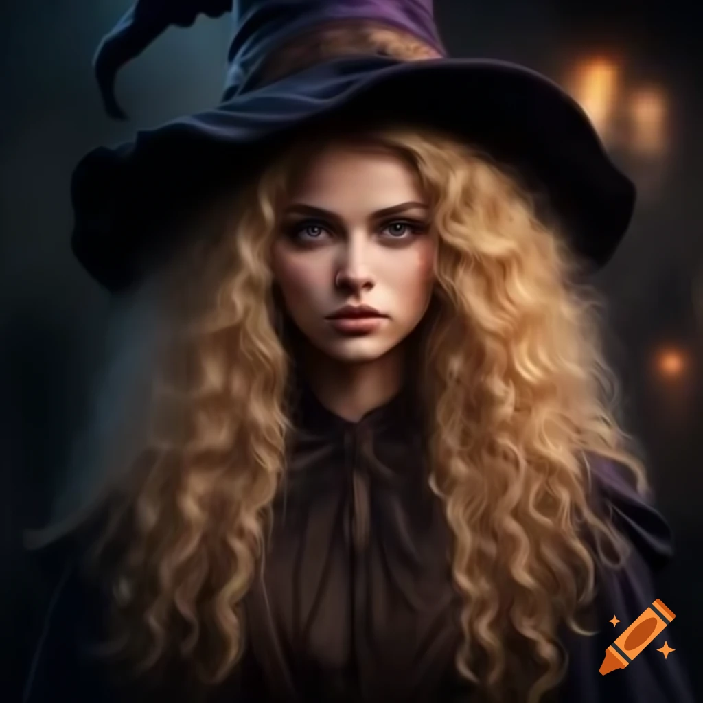 Eclectic witch illustration with curly blonde hair