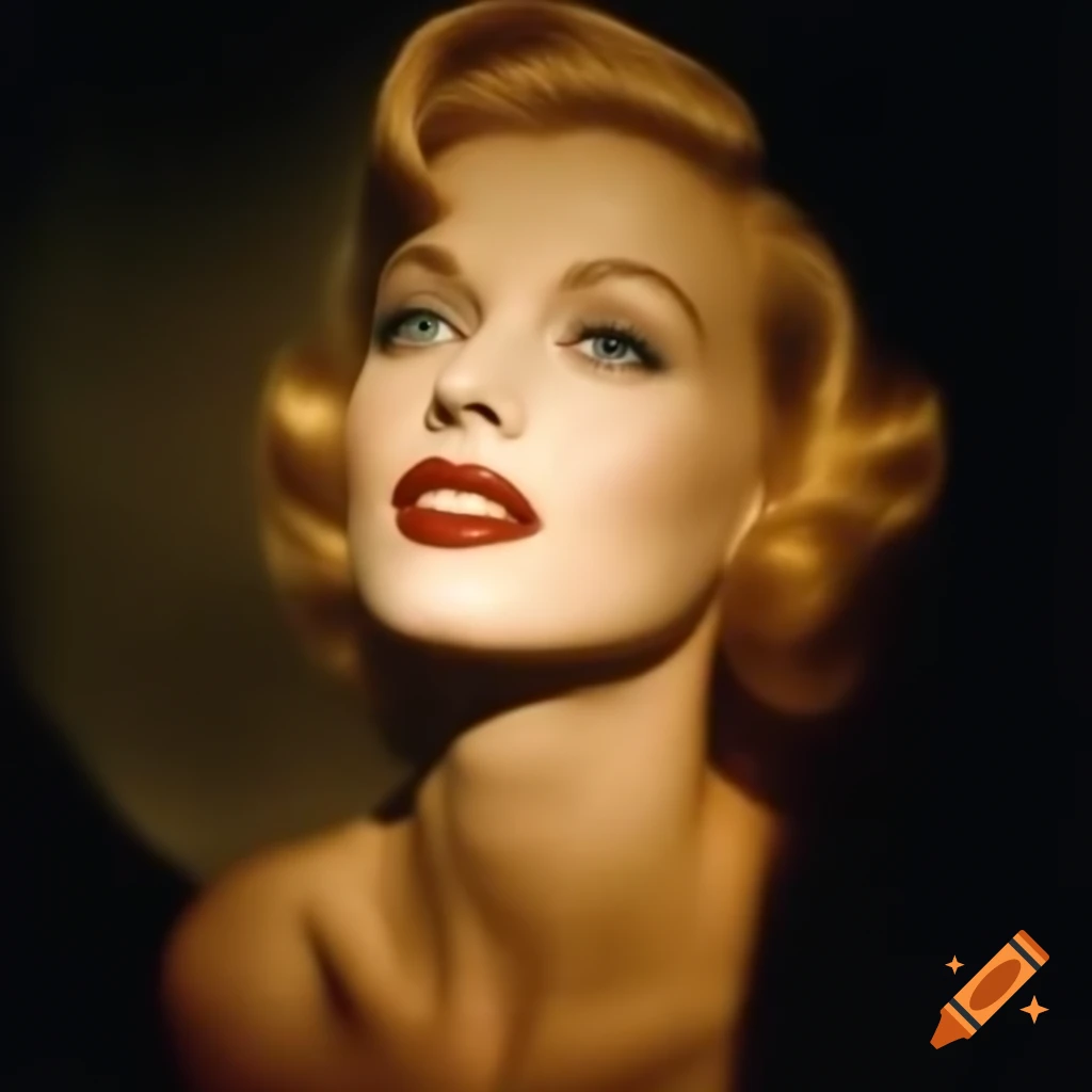 Vintage film image of a woman with golden hair and blue gaze ...