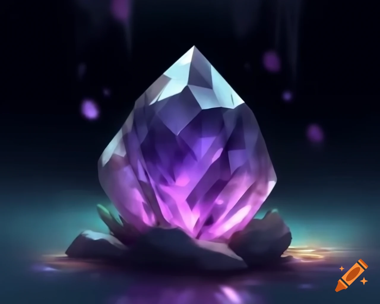 Close-up of semi-transparent multi-faceted amethyst glowing softly in watercolor style