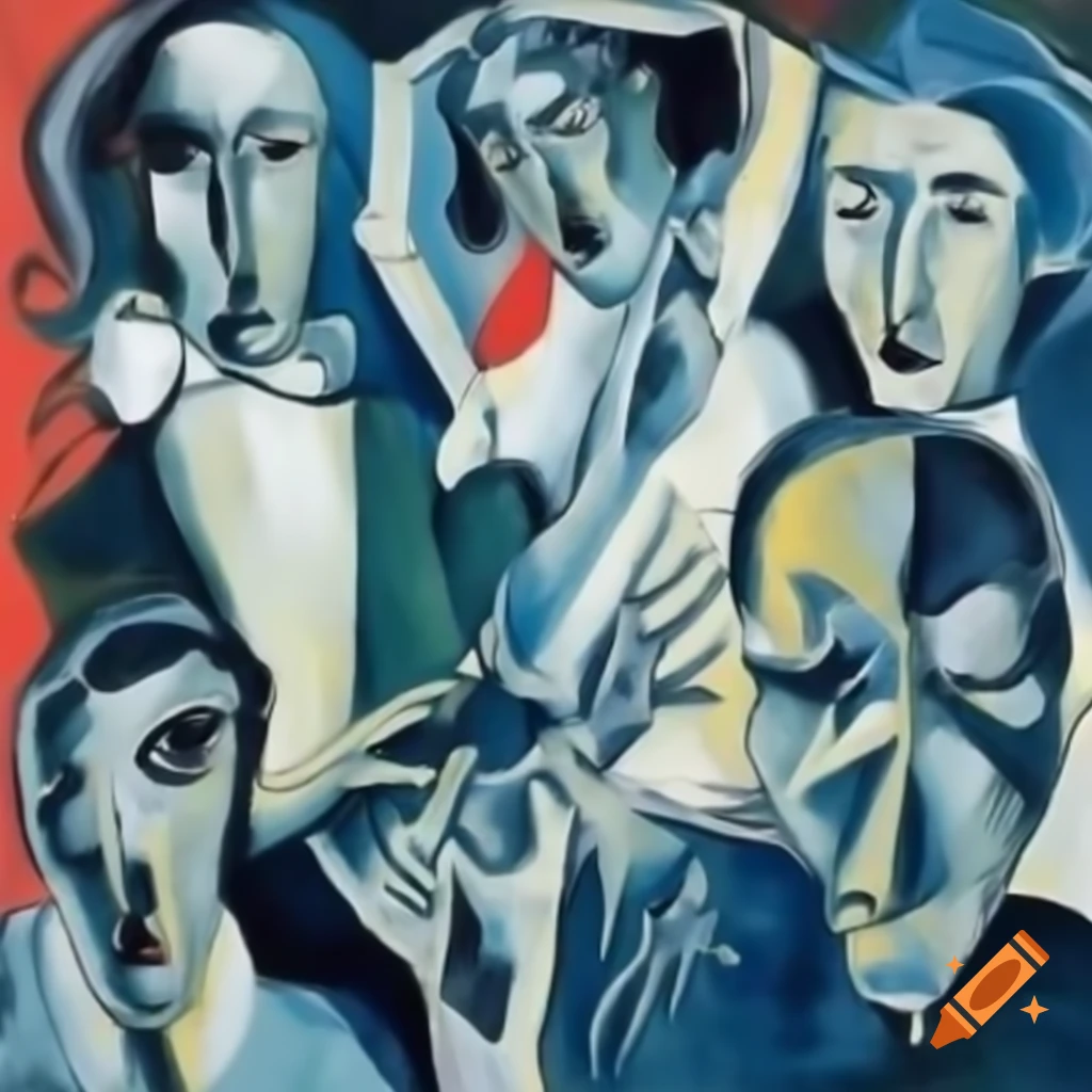 Dynamic abstract expressionism with exaggerated figures exploring human ...