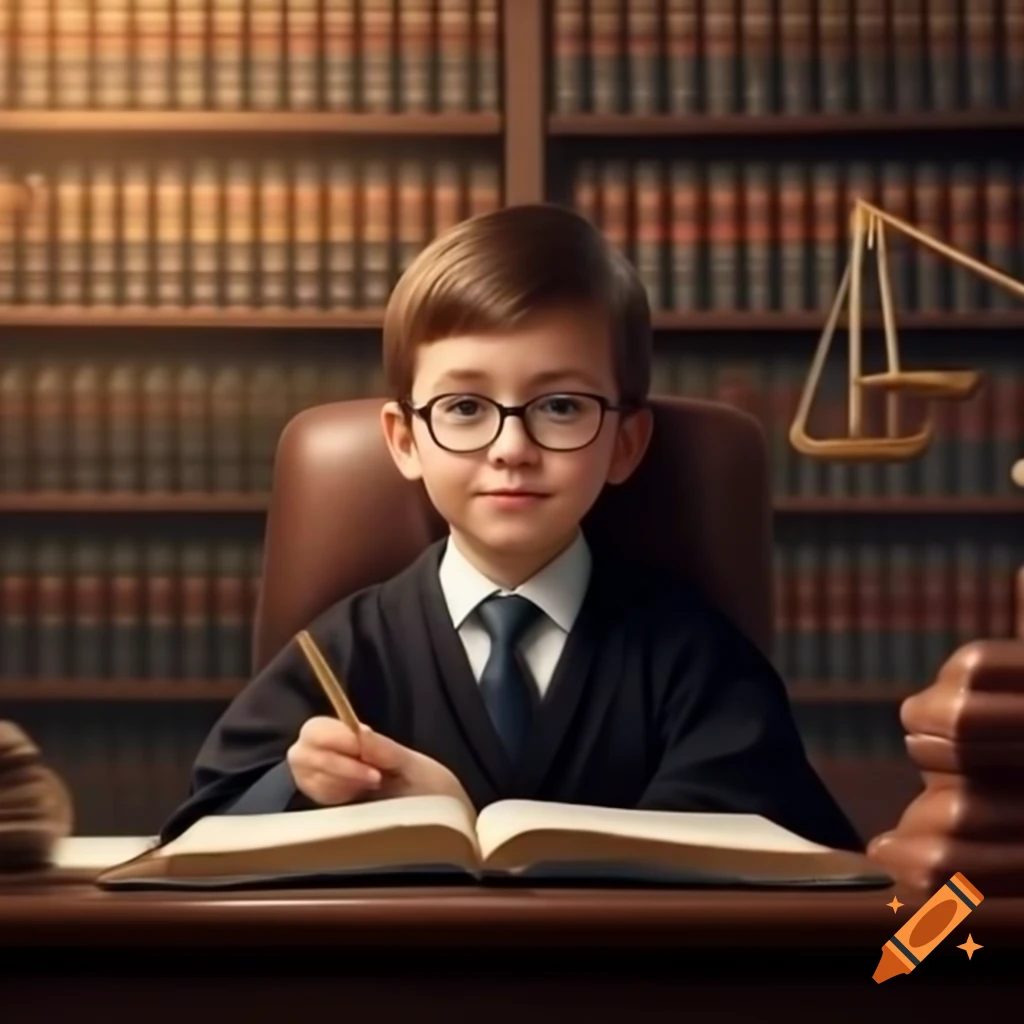 Boy lawyer handing book to girl lawyer