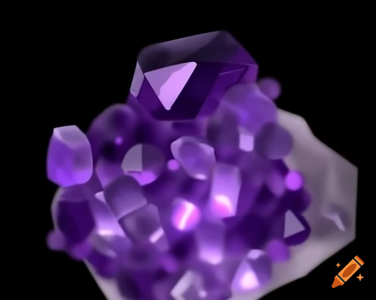 Cartoon-style close-up of glowing amethyst crystal cluster