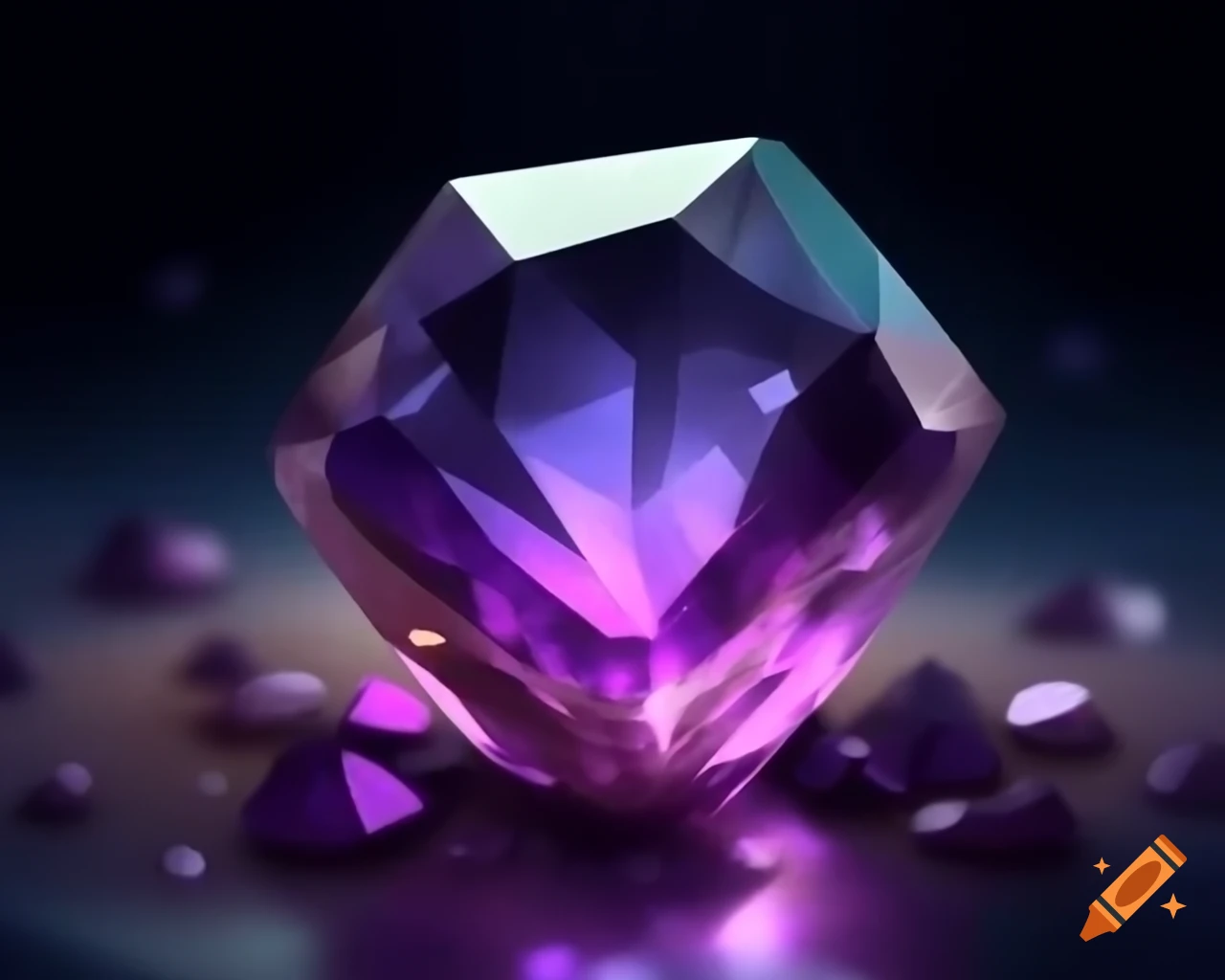 Close-up of semi-transparent multi-faceted amethyst glowing softly in watercolor style