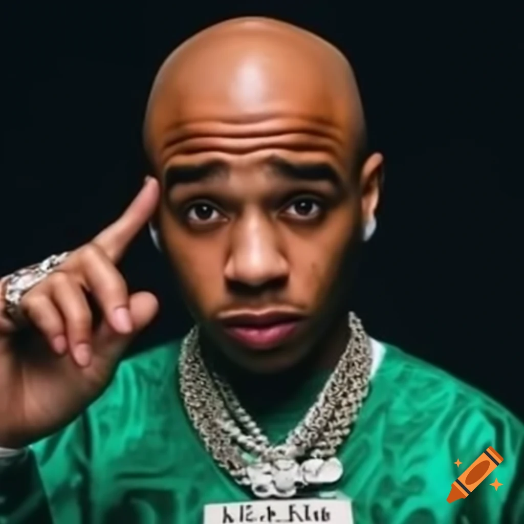 Mixed race rapper with bald head