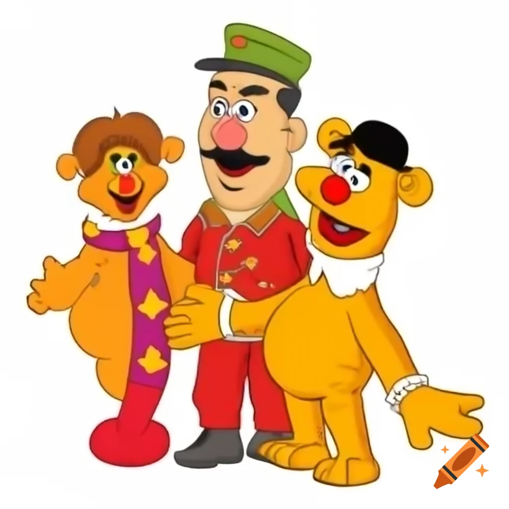 Joseph Stalin and Fozzie Bear playfully hula hooping on Mars on Craiyon, image size:1024x1024