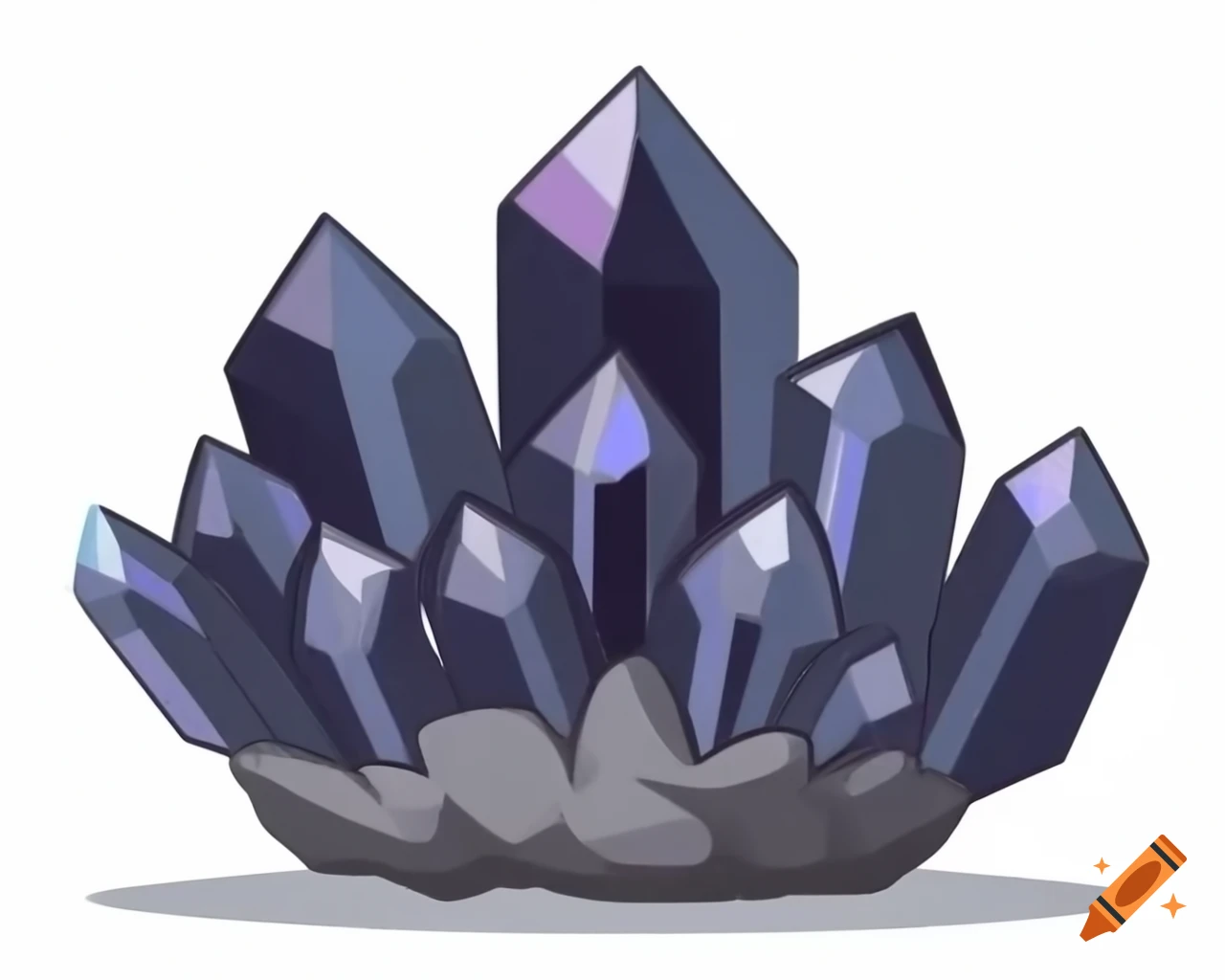 Multi-faceted black onyx crystal cluster in storybook style