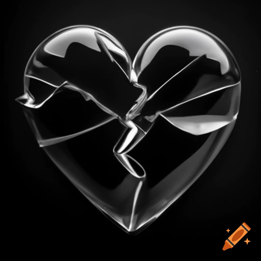 Broken black glass heart abstract art on Craiyon, image size:1024x1024