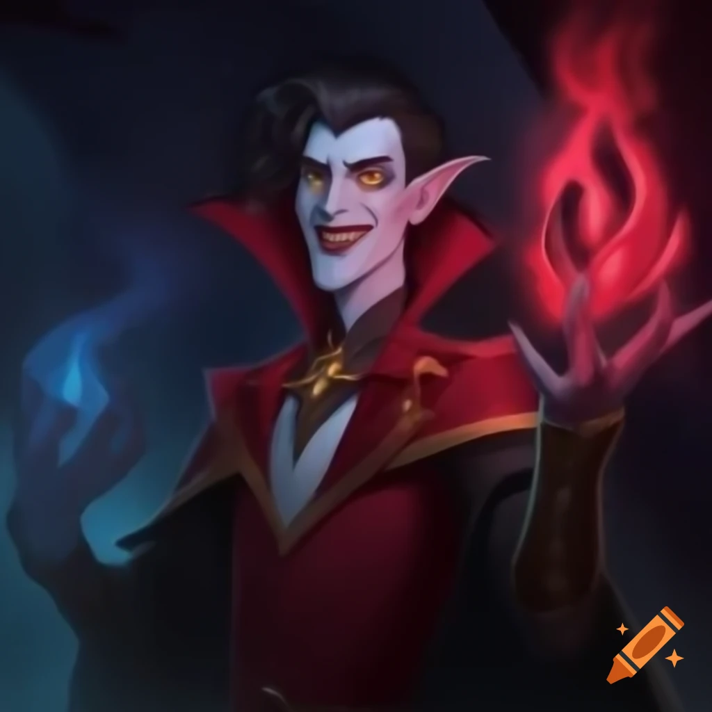 Fantasy portrait of a charming male vampire sorcerer brought to life by magic