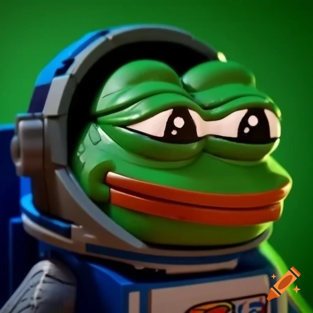 Lego astronaut inspired by Pepe the Frog character on Craiyon