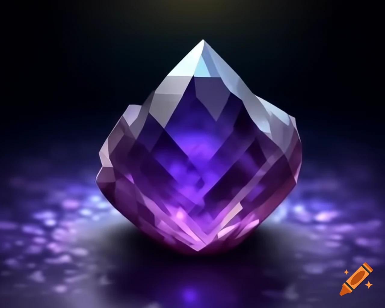 Close up of a multi-faceted amethyst crystal in storybook style