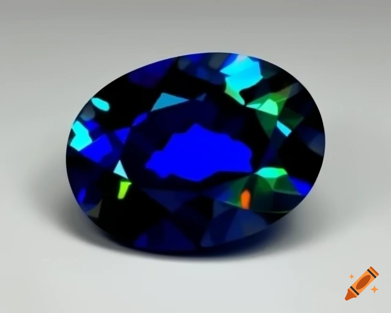 Multi-faceted shiny black fire opal gem in storybook style