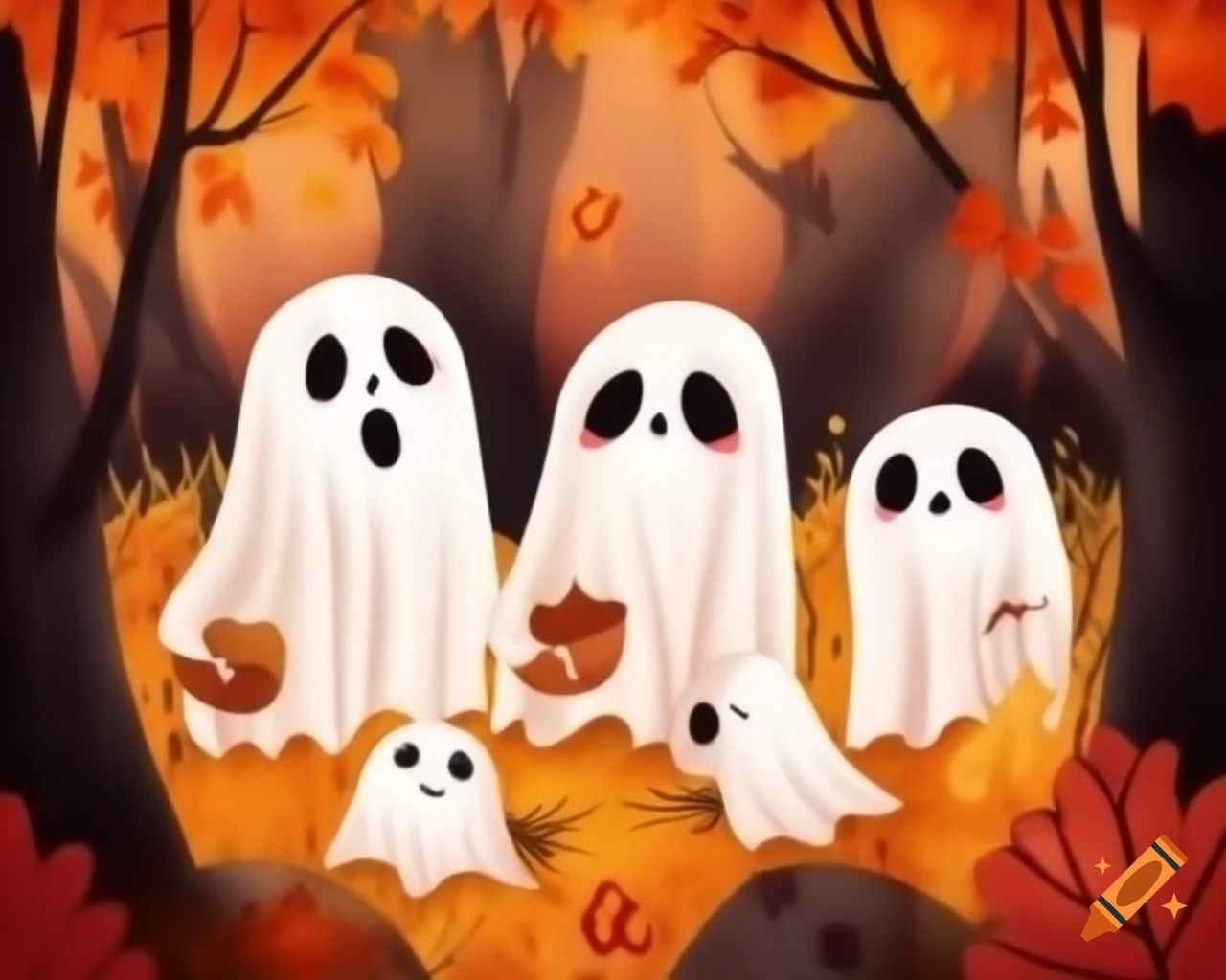 Ghosts in an autumn forest setting