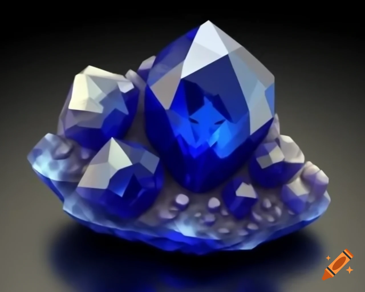 Multi-faceted sapphire blue crystal cluster in storybook style