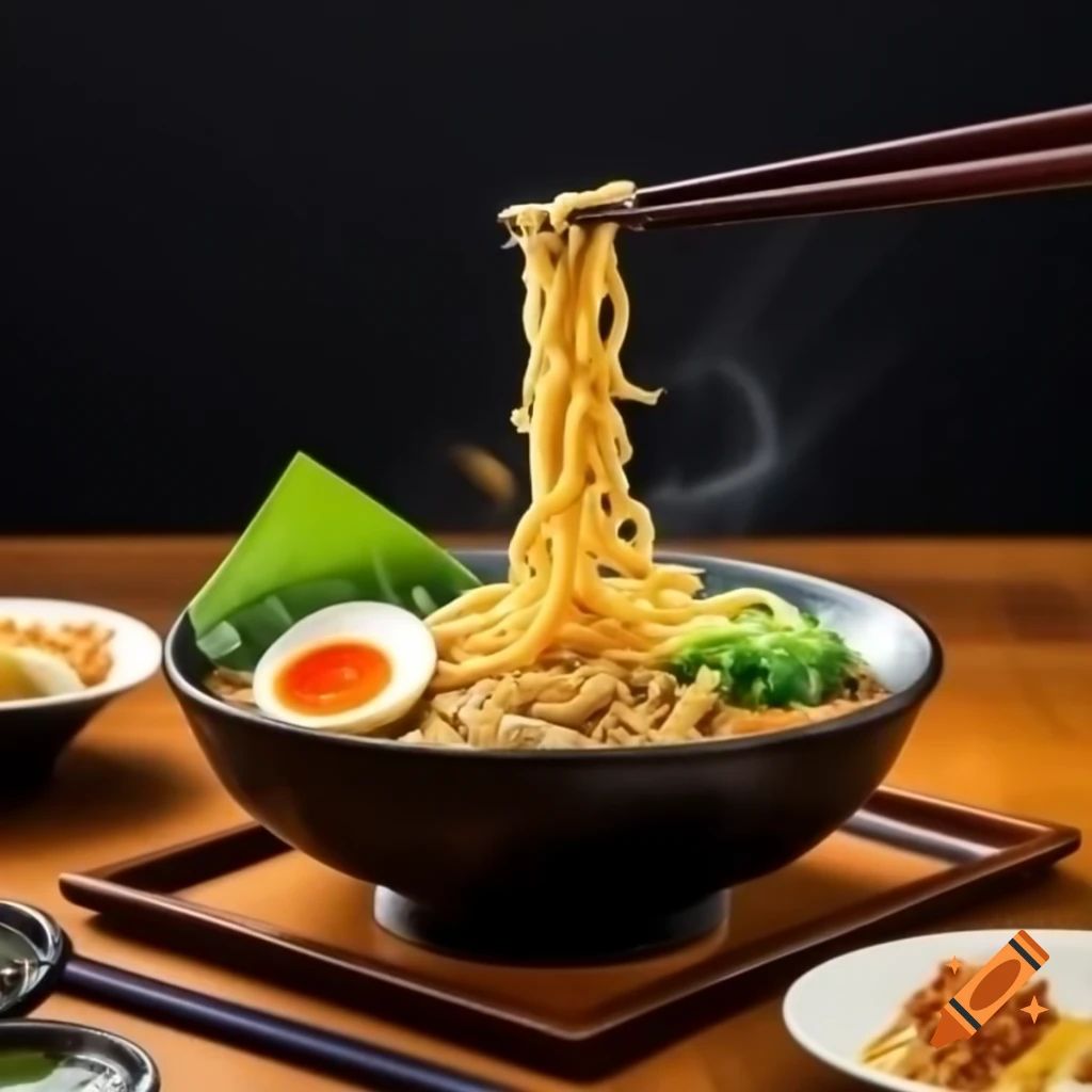 Delicious ramen dish garnished with fresh ingredients