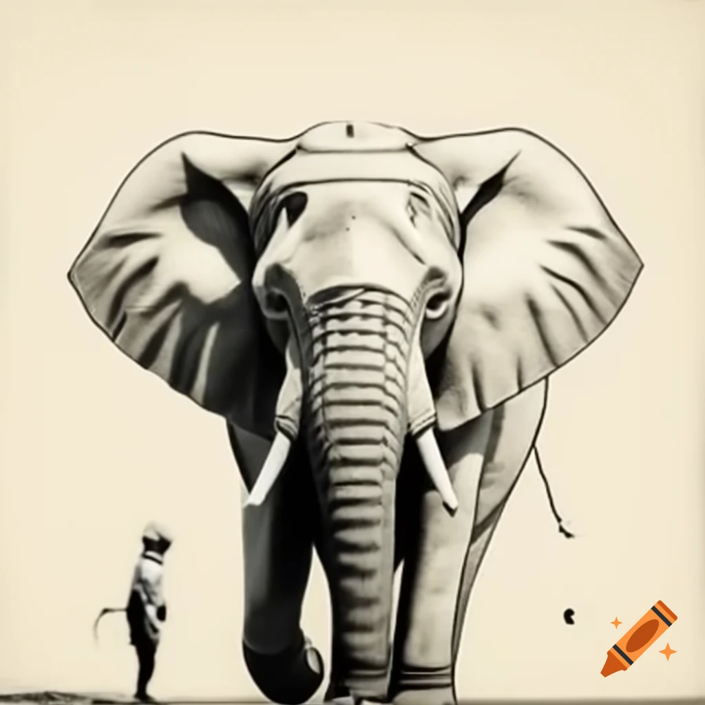 Banksy-style elephant with monocle, suitable for stencil use
