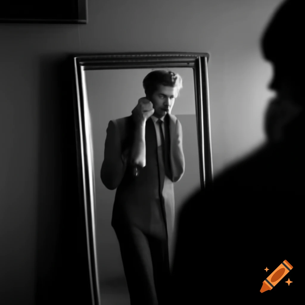 Man looking into a mirror reflecting his image