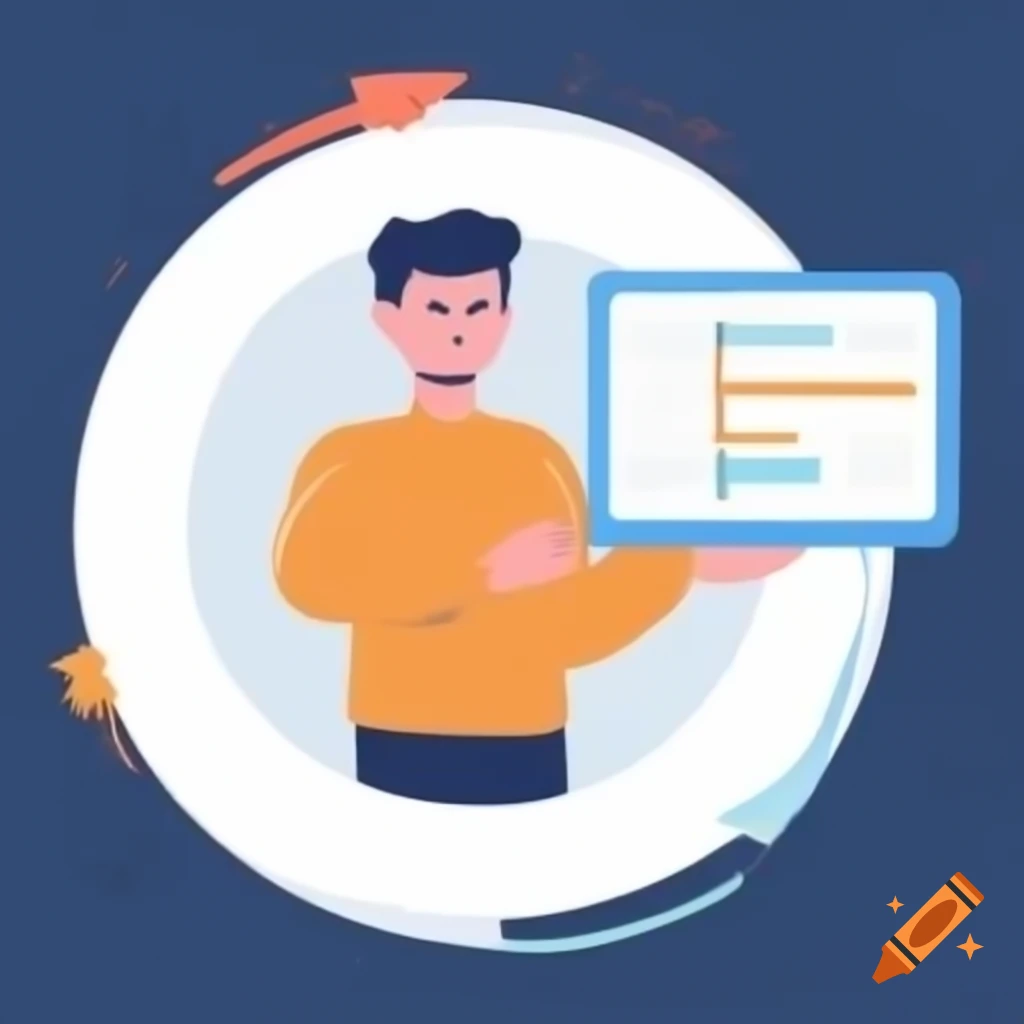 Illustration of a man showcasing work with transparent background