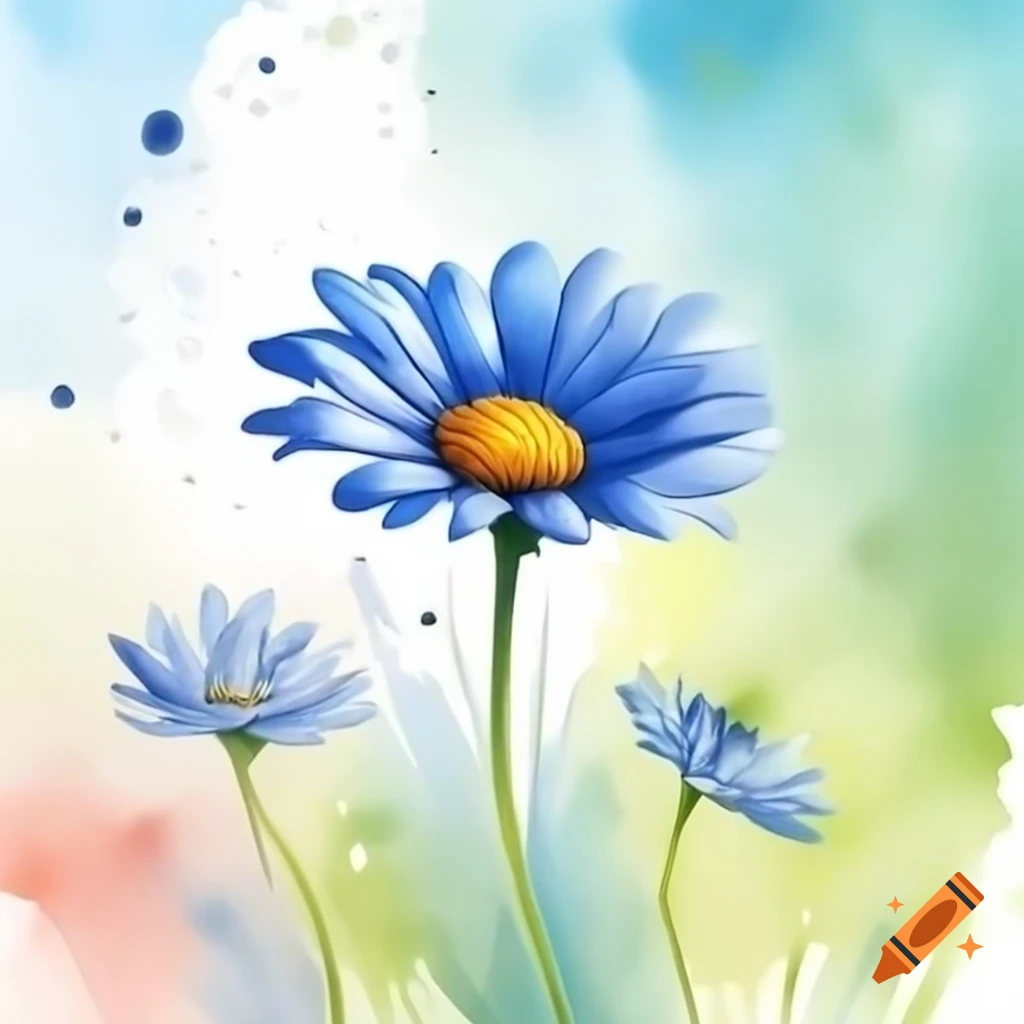 Delicate blue daisy blooming against vibrant summer sky