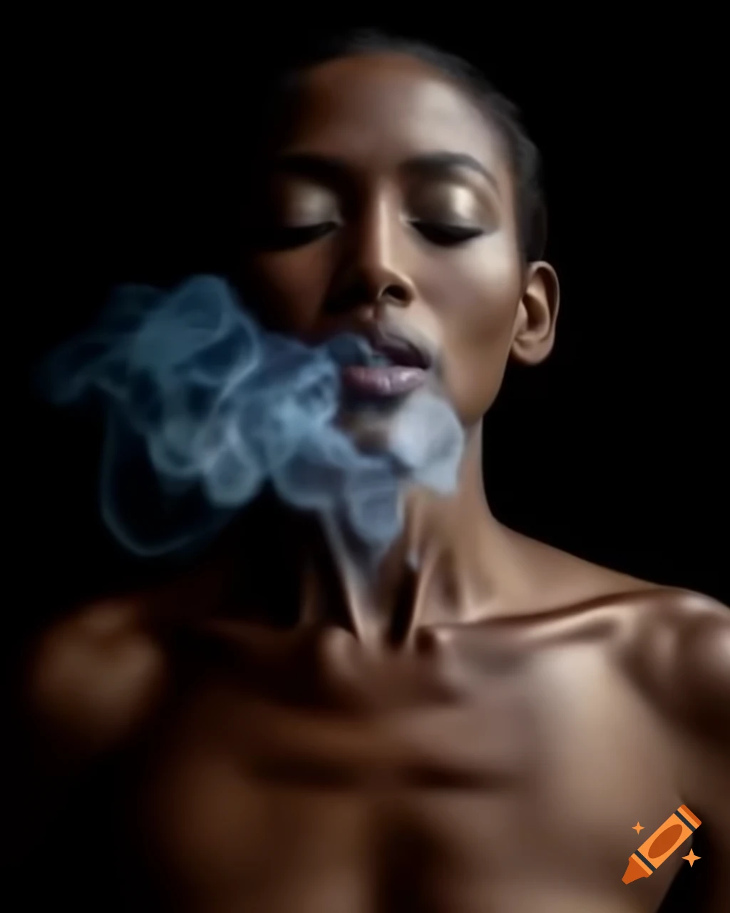 Realistic full body portrait capturing quiet introspection and smoke on