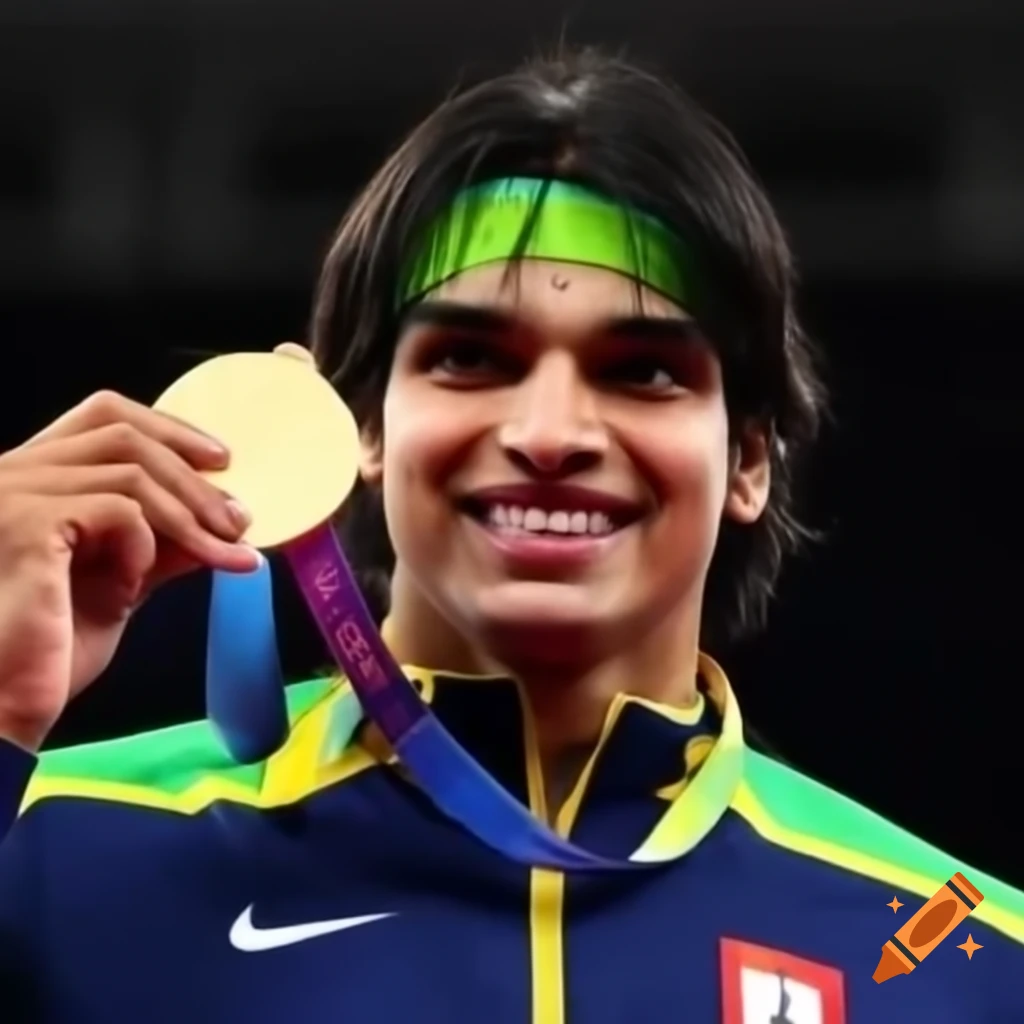 Neeraj Chopra holding Olympic gold medal