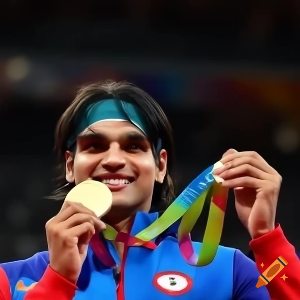 Neeraj Chopra proudly displaying Olympic gold medal