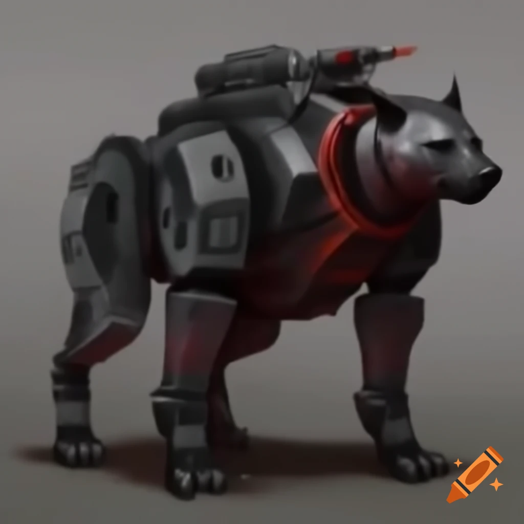 Graphite and crimson mechanized hyena illustration