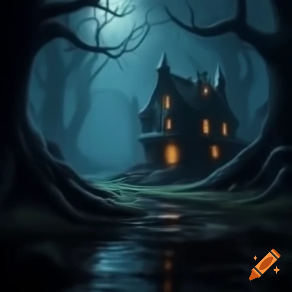 Ancient haunted forest at night