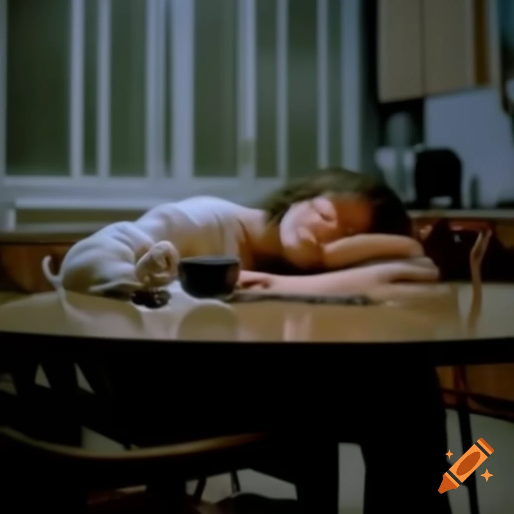 Mother sleeping at dining table while waiting for child to come home