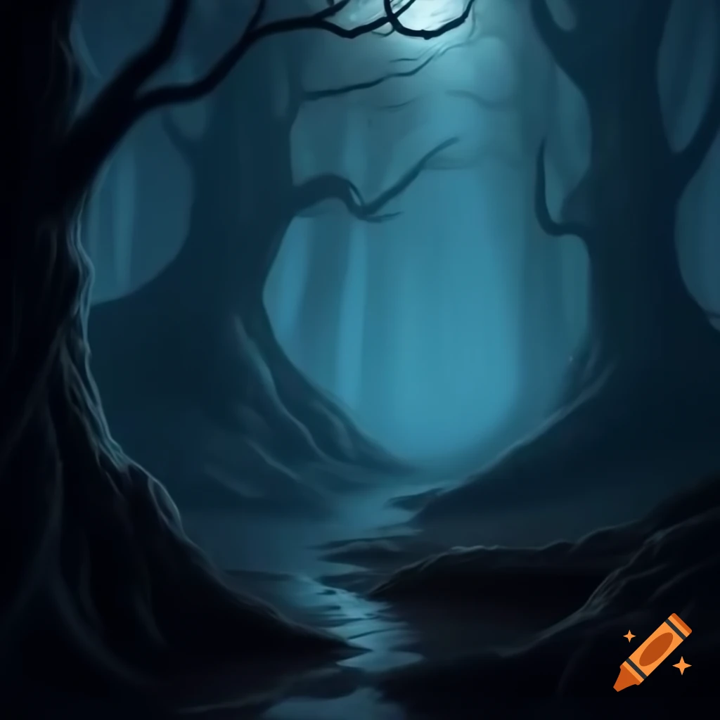 Ancient haunted forest at night