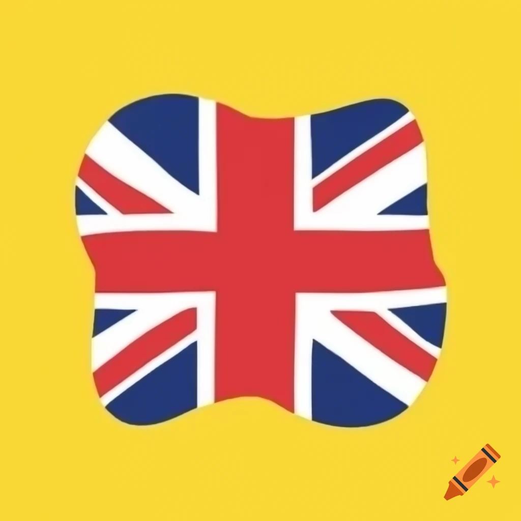 Anime drawing of UK flag on yellow background
