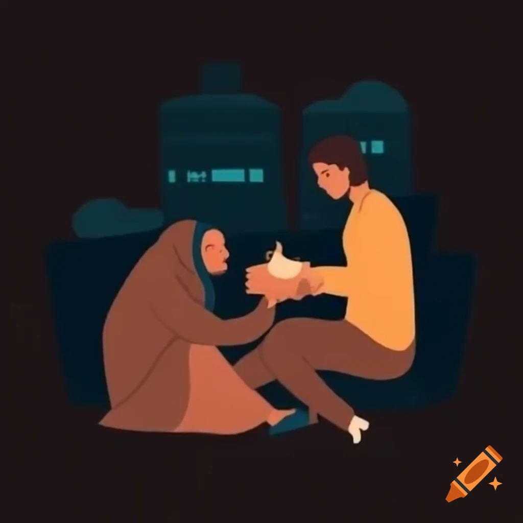 Heartwarming scene of volunteer giving soap to homeless person, symbolizing hope