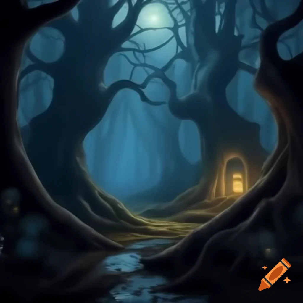 Ancient haunted forest at night