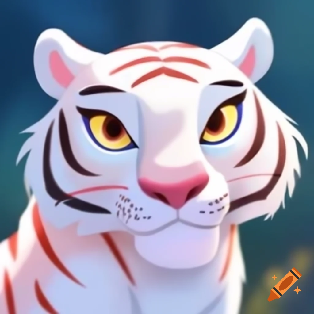 Albino tiger illustrated in 2D Disney style