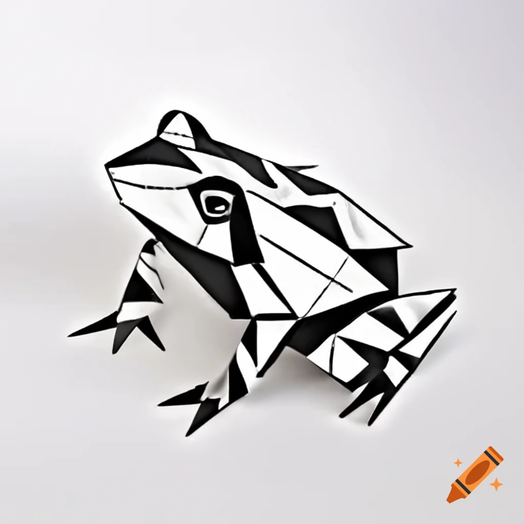 Easy black and white origami line art frog