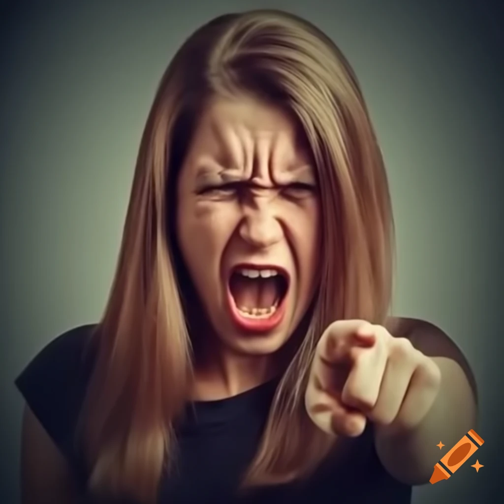 Angry woman pointing, expressing strong emotion