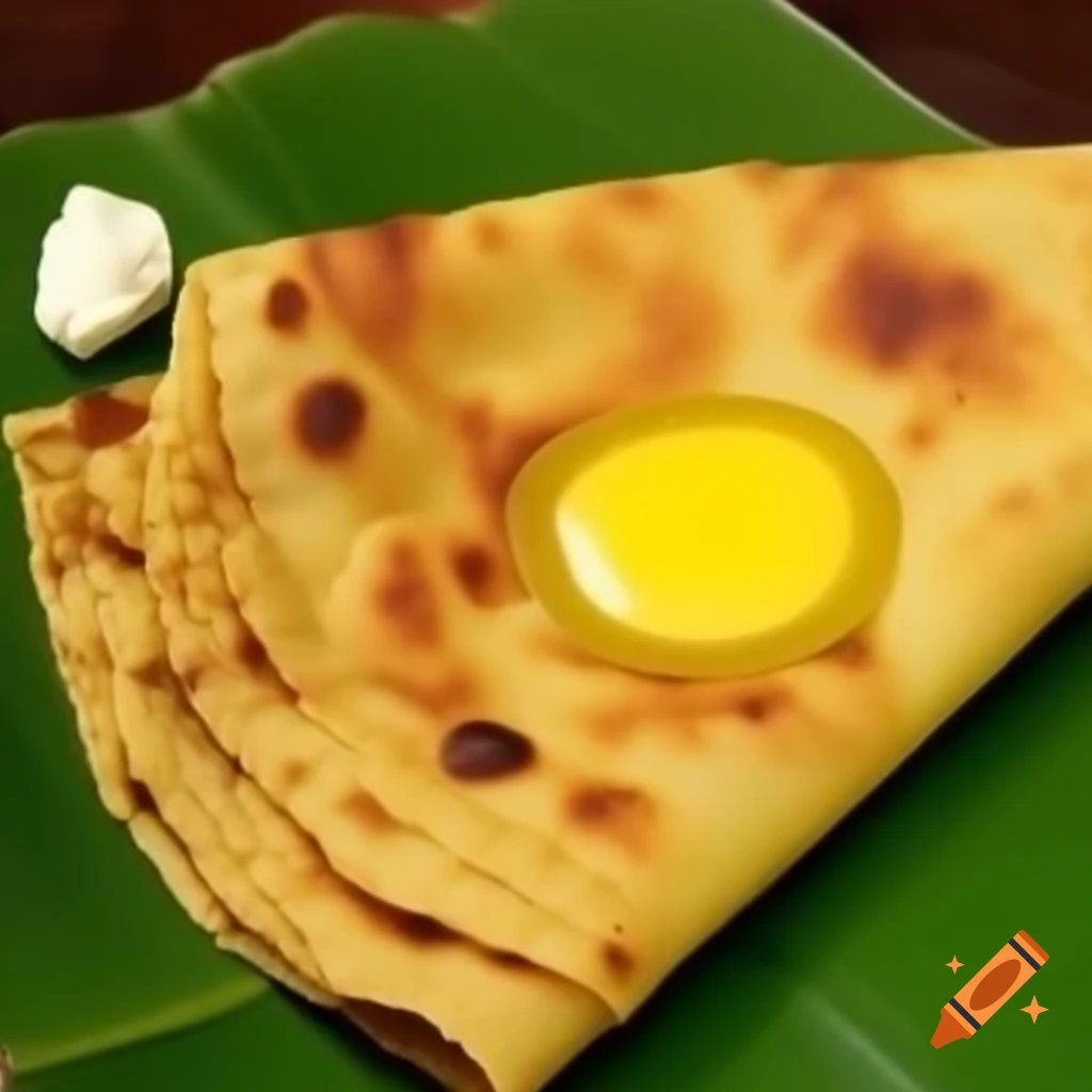 Puran poli served with ghee on banana leaf