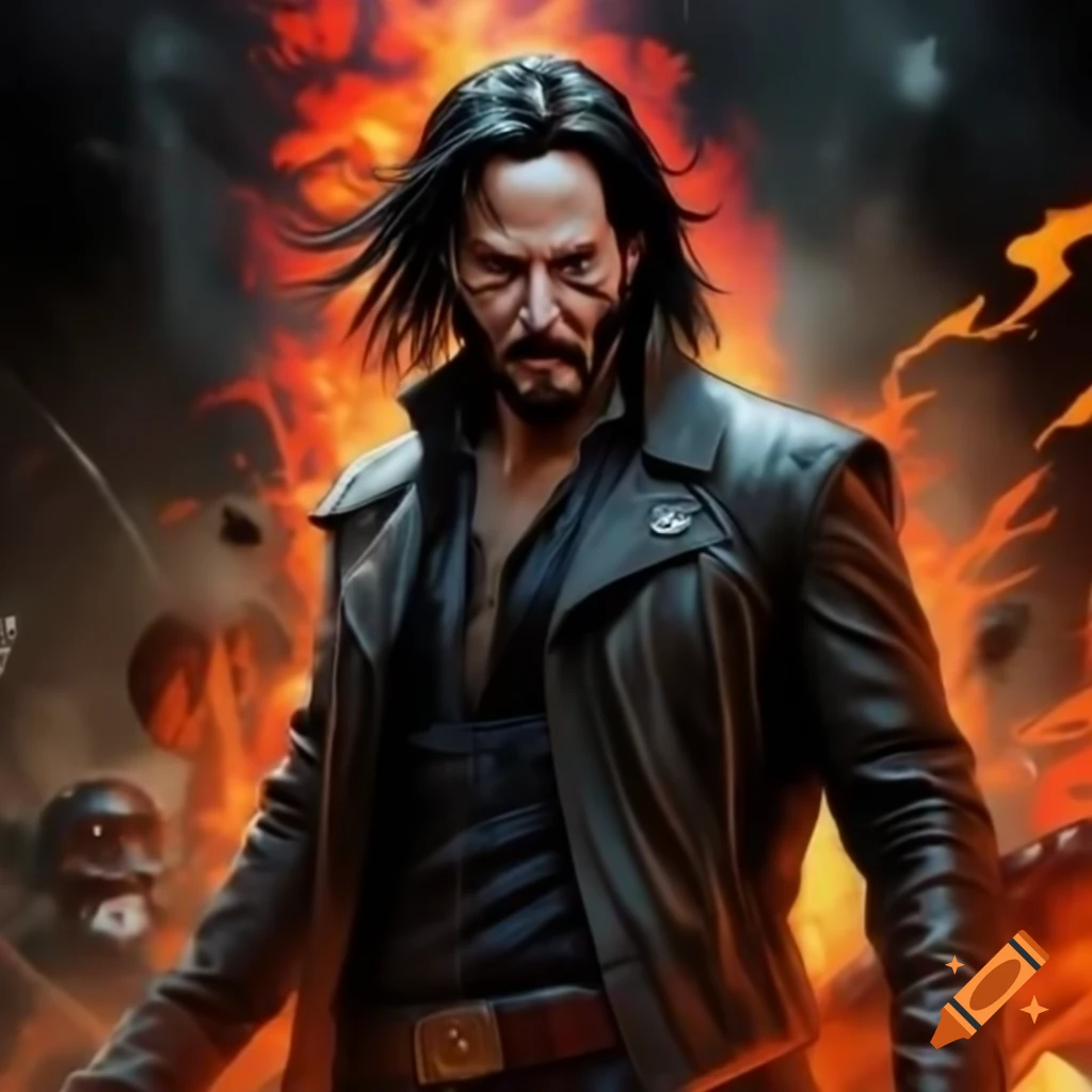 Keanu reeves as ghost rider in comic book style with fiery skull and ...