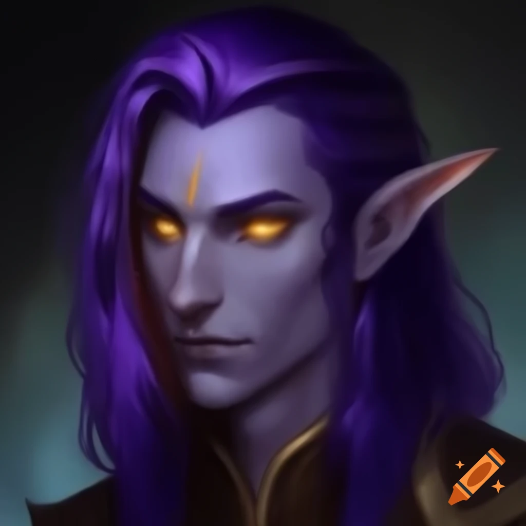 High Elf male artificer character with purple hair and golden eyes on ...