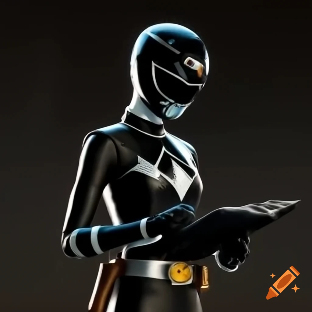 Female black power ranger holding a work clipboard on Craiyon