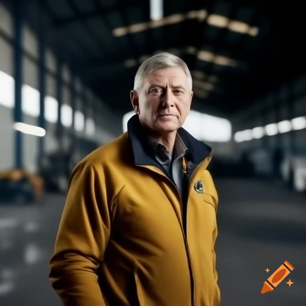 Strong male loader in winter uniform at modern warehouse