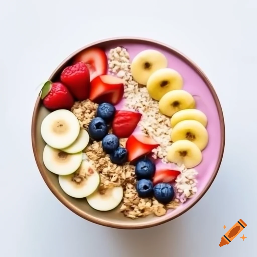 Vibrant smoothie bowl with bananas, berries, and colorful toppings