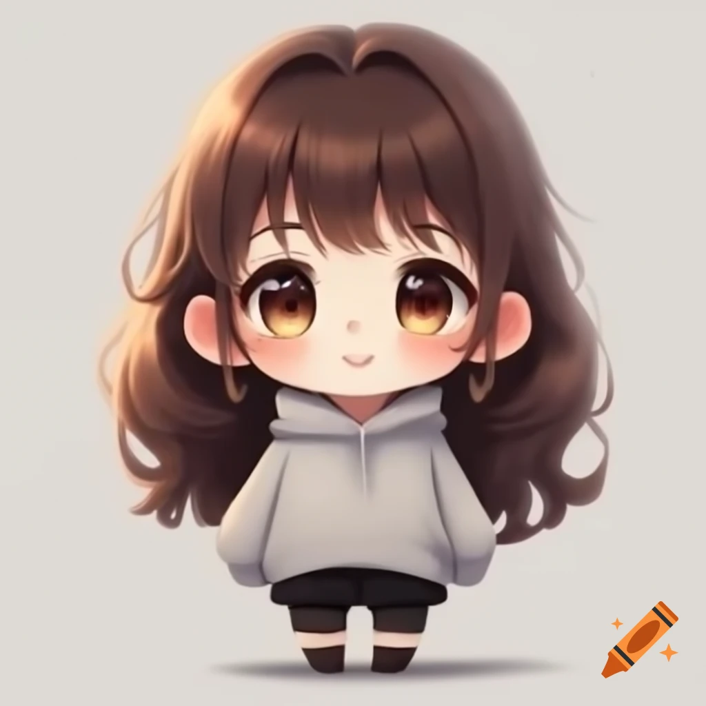 Adorable chibi anime female character in oversized sweater, kawaii style