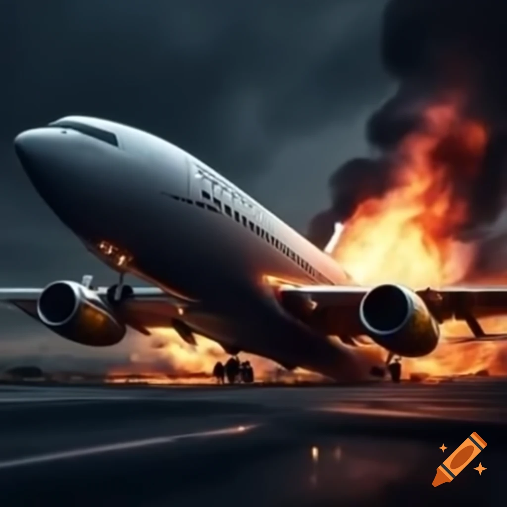 Crashed airplane engulfed in flames