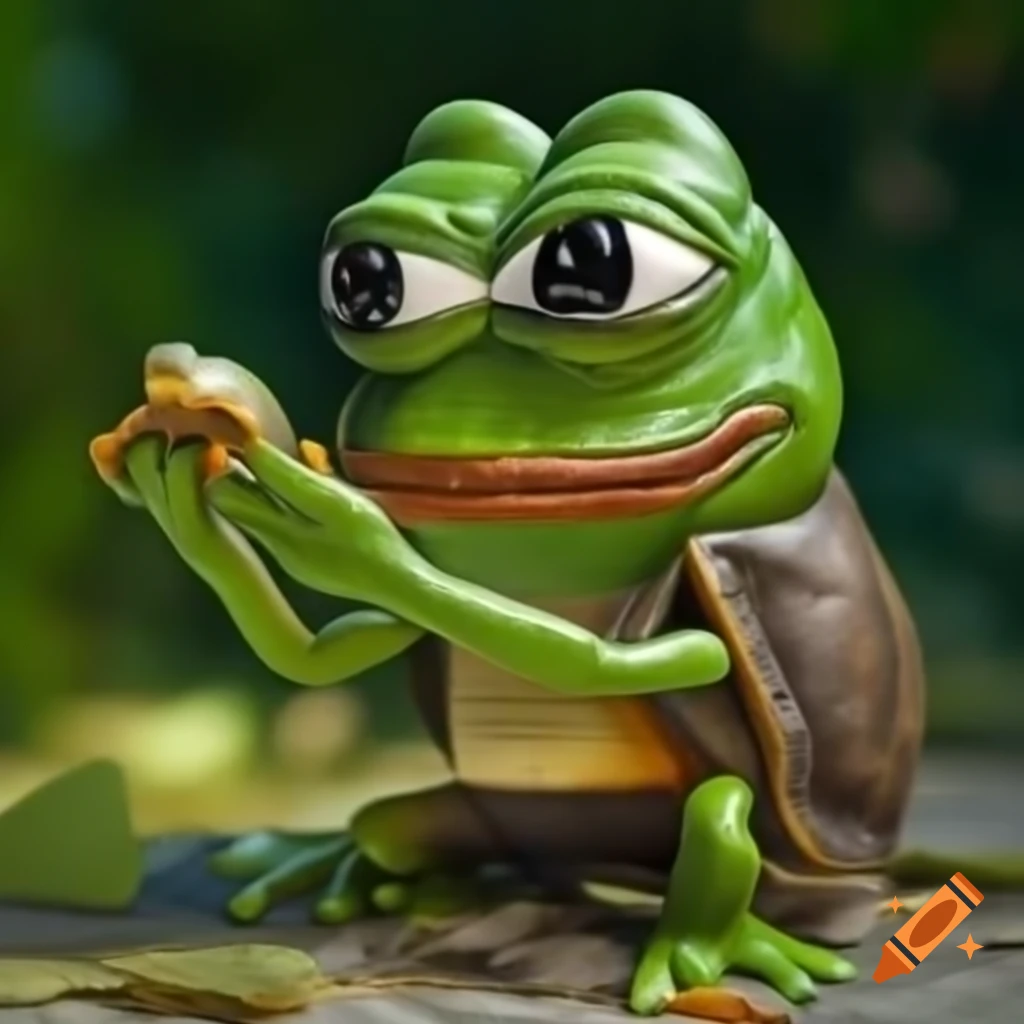 Pepe the frog humorously depicted as a turtle on Craiyon