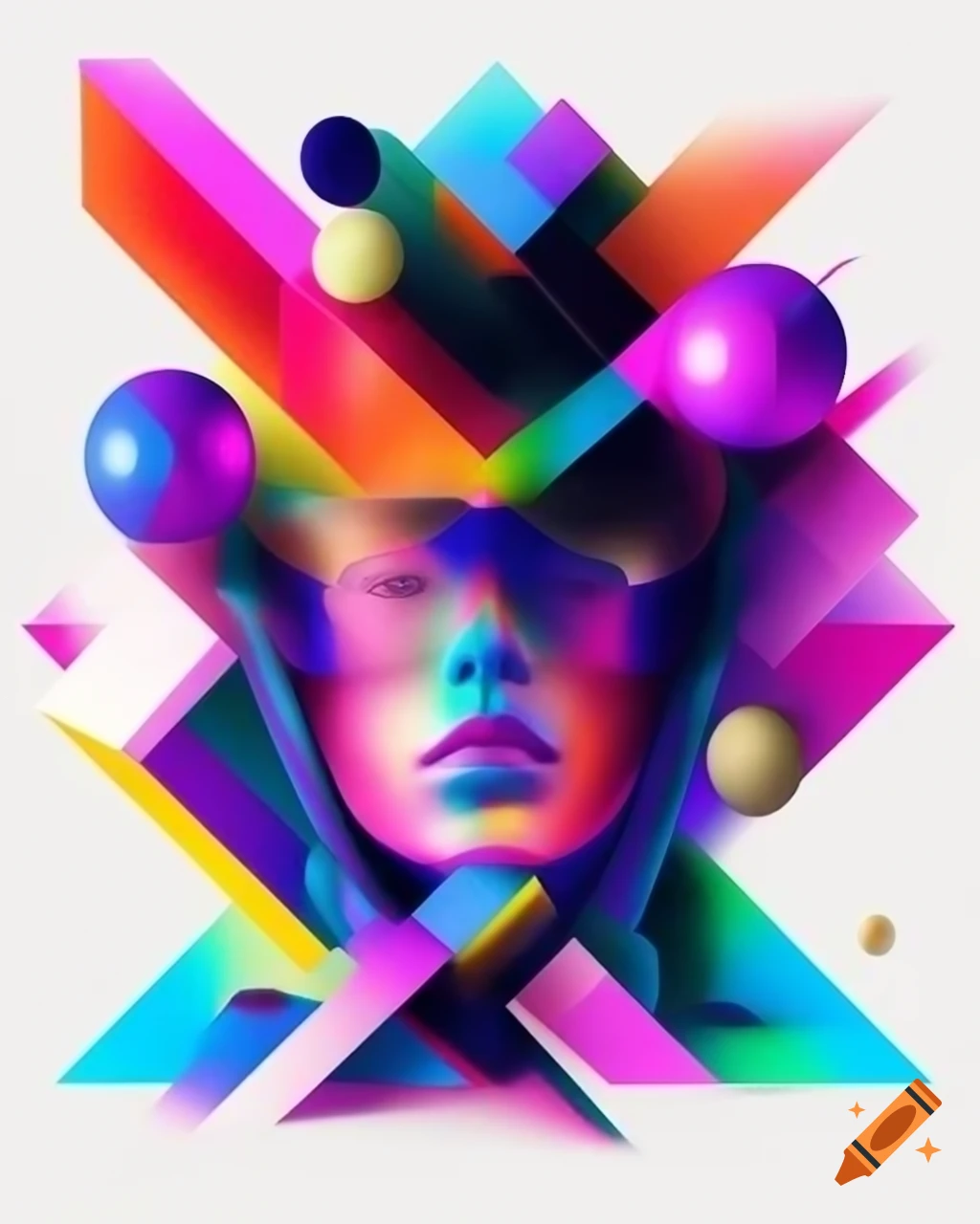 Vibrant geometric digital art background with rainbow colors and sharp triangles