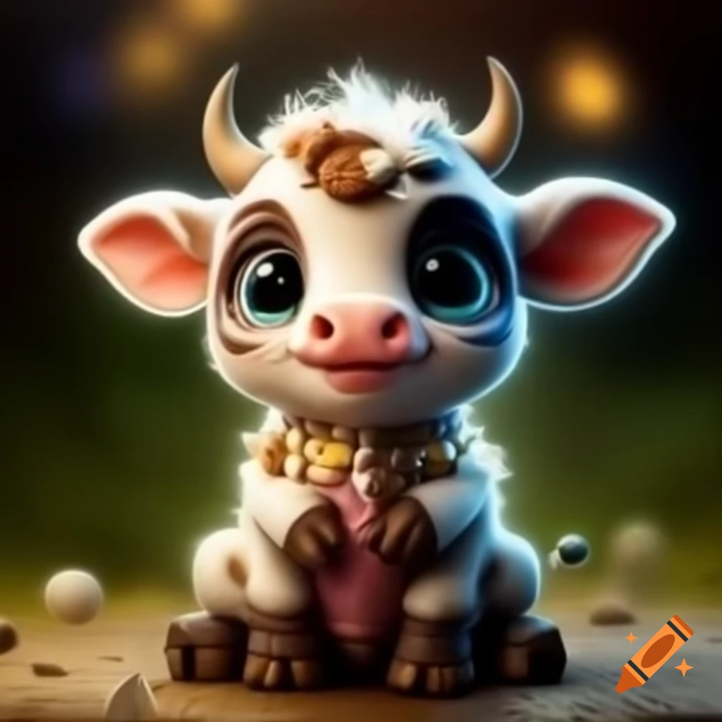 Whimsical portrait of a charming baby cow sitting peacefully