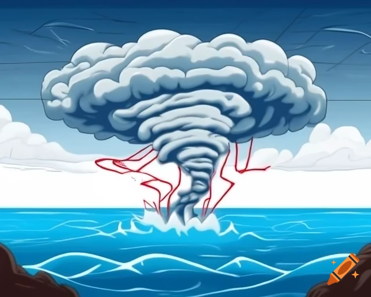 Violent electrical storm at sea during daylight