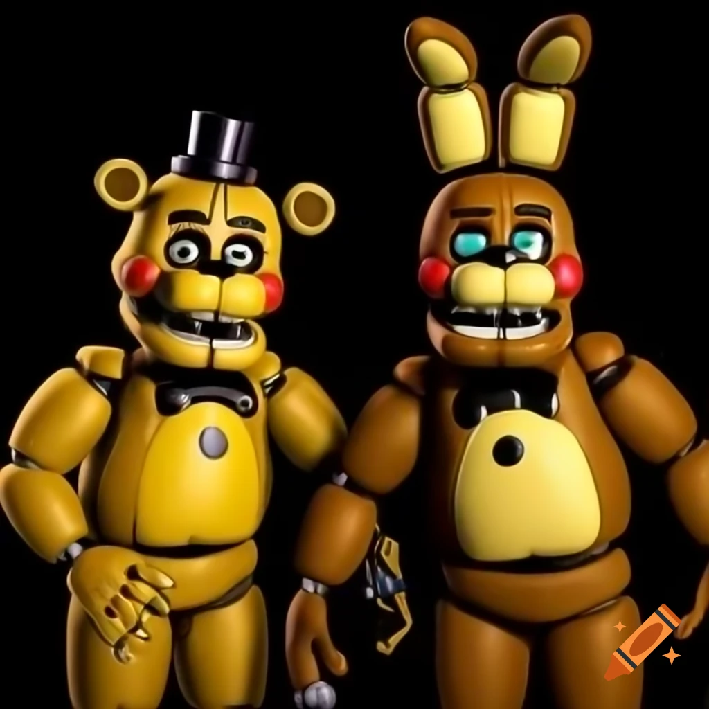 Golden animatronic mascots of a rabbit and a bear on Craiyon