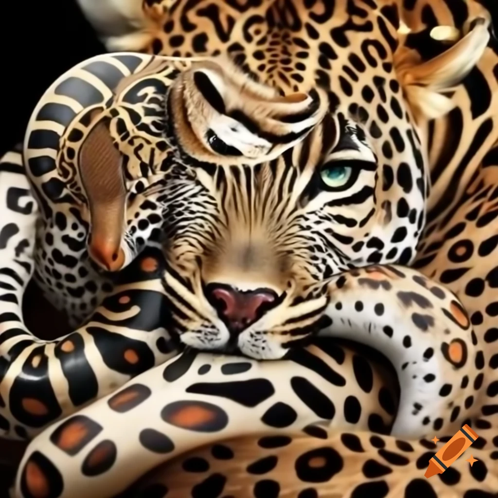 Leopard, zebra, cow, and python dressed in animal print at a party ...